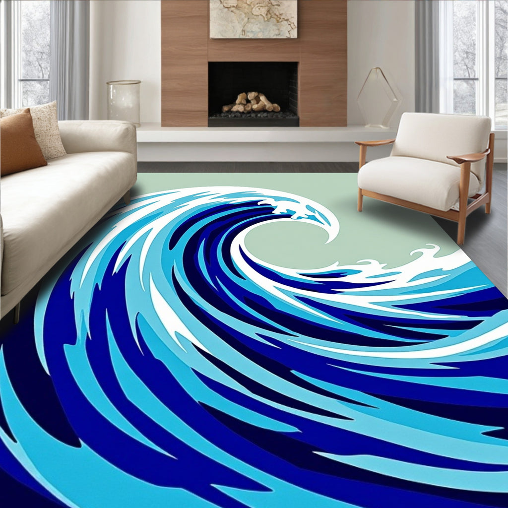 Dynamic Blue Wave Abstract Pattern Rug