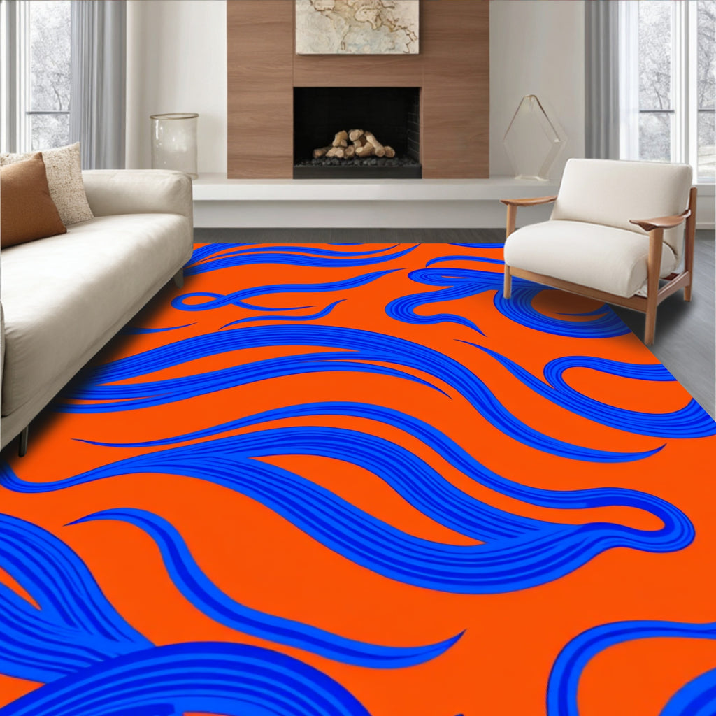Bold Blue Swirl Pattern Rug