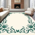 Emerald Green Floral Scroll Border Design Rug