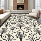 Elegant Black Cream Floral Damask Rug