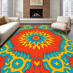 Vibrant Psychedelic Starburst Mandala Design Rug