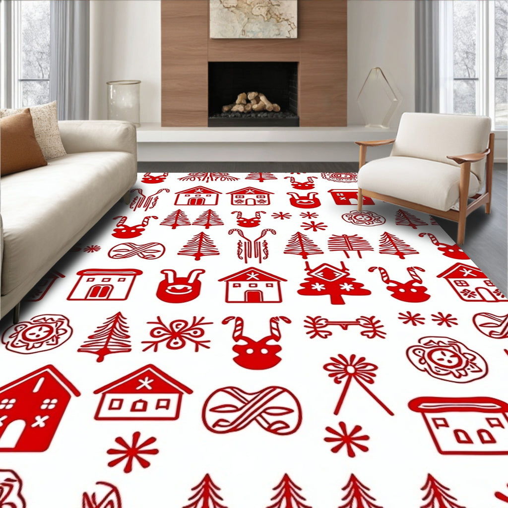 Festive Red Holiday Icons Repeat Rug