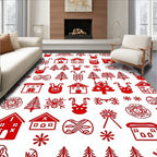 Festive Red Holiday Icons Repeat Rug
