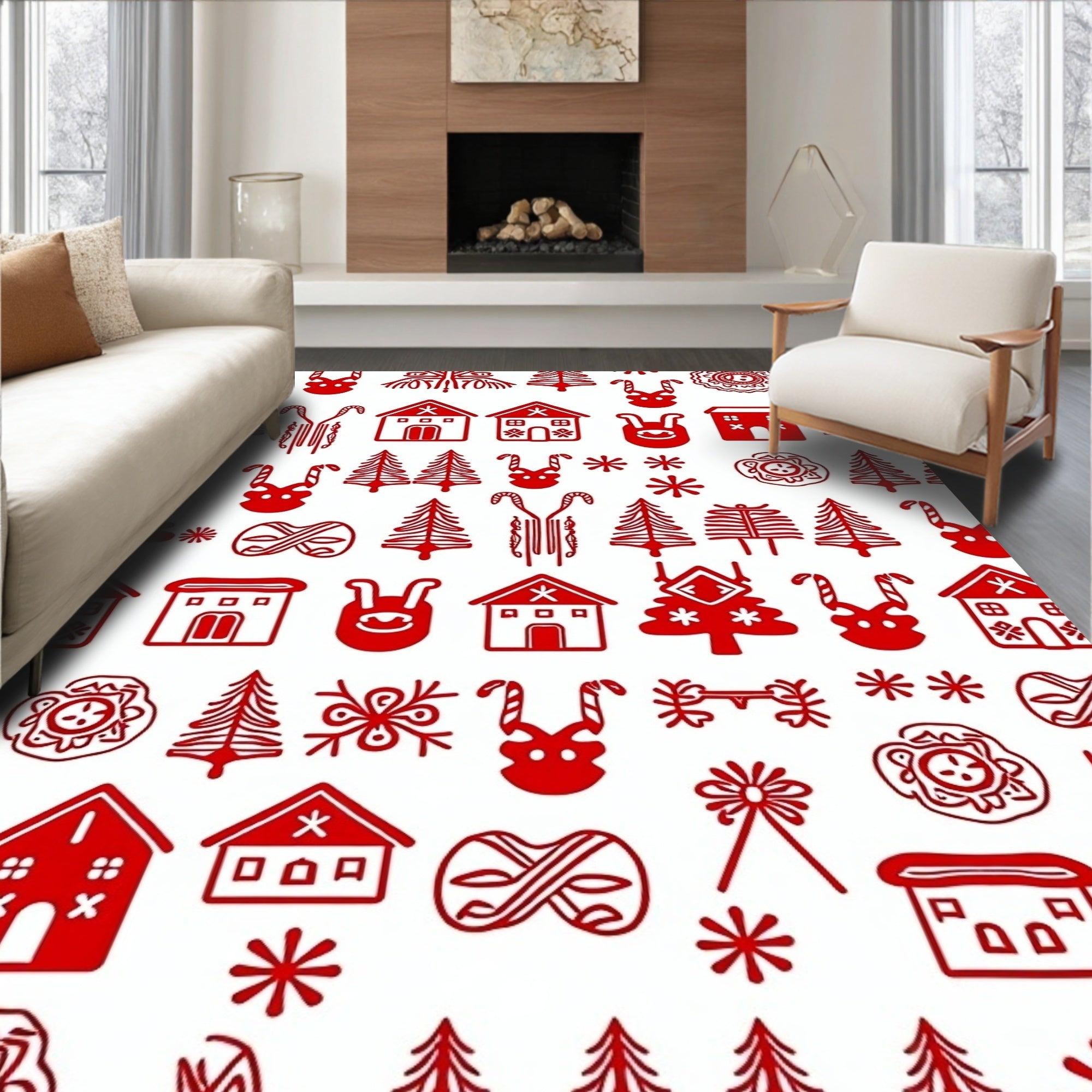 Festive Red Holiday Icons Repeat Rug