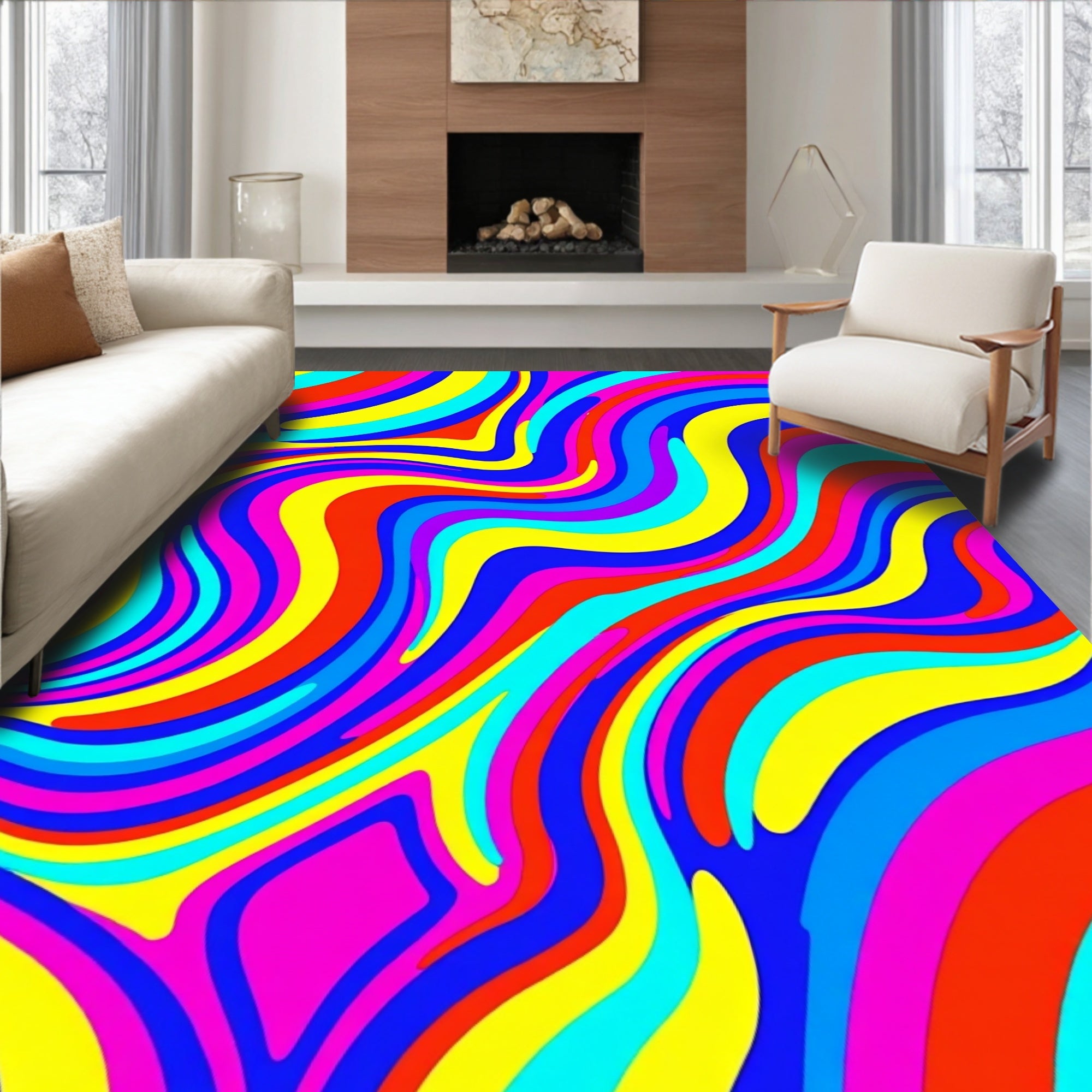 Vivid Swirling Color Pattern Rug